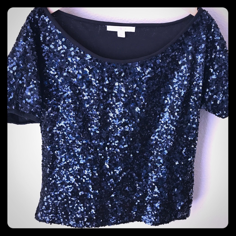 Boston Proper sequin short-sleeve blouse